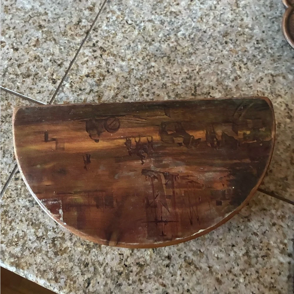 Italian Cedar Trinket Box with Old World Decopauge Scene Boats Port Cows Horses